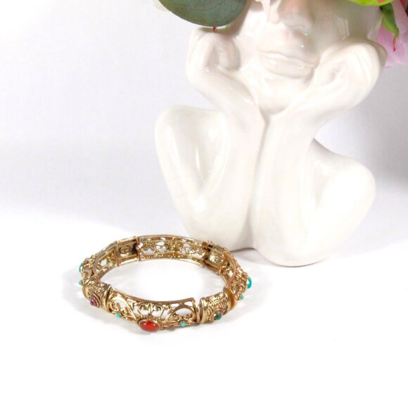 Vintage R. J. Graziano Gold Tone Strech Bracelet - Picture 3 of 6